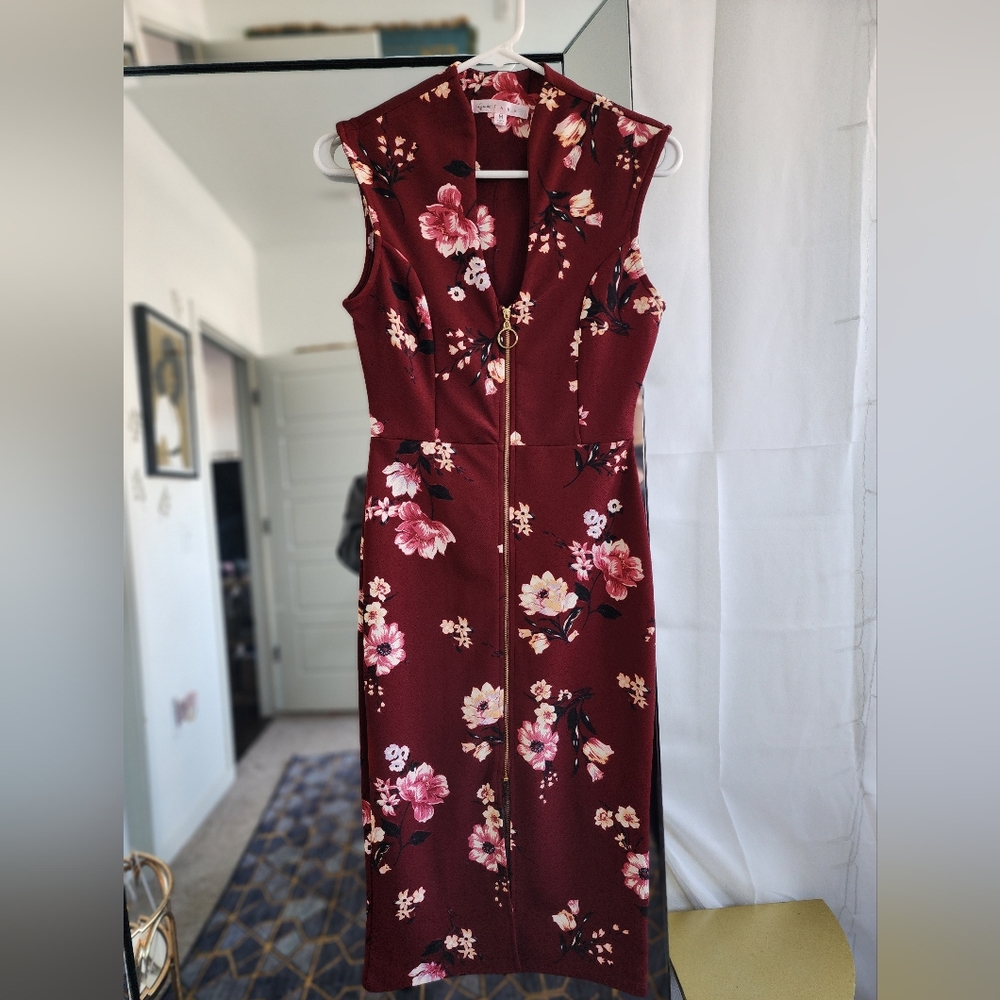 Maroon Floral Midi dress